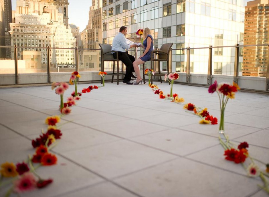 Romantic rooftop proposal