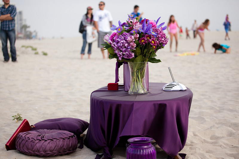 Beach decorations for a marriage proposal