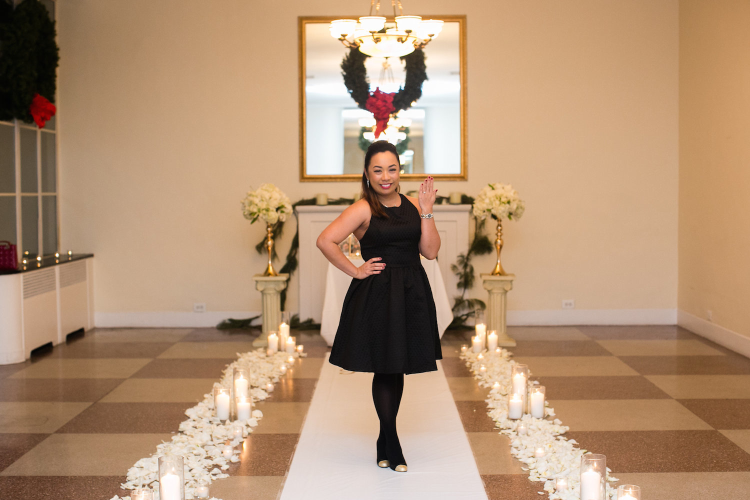 How Abey proposed to Princess with a carpet of white roses at 3West Club planned by The Heart Bandits Photo credit: © Petronella Photography http://bypetronella.com
