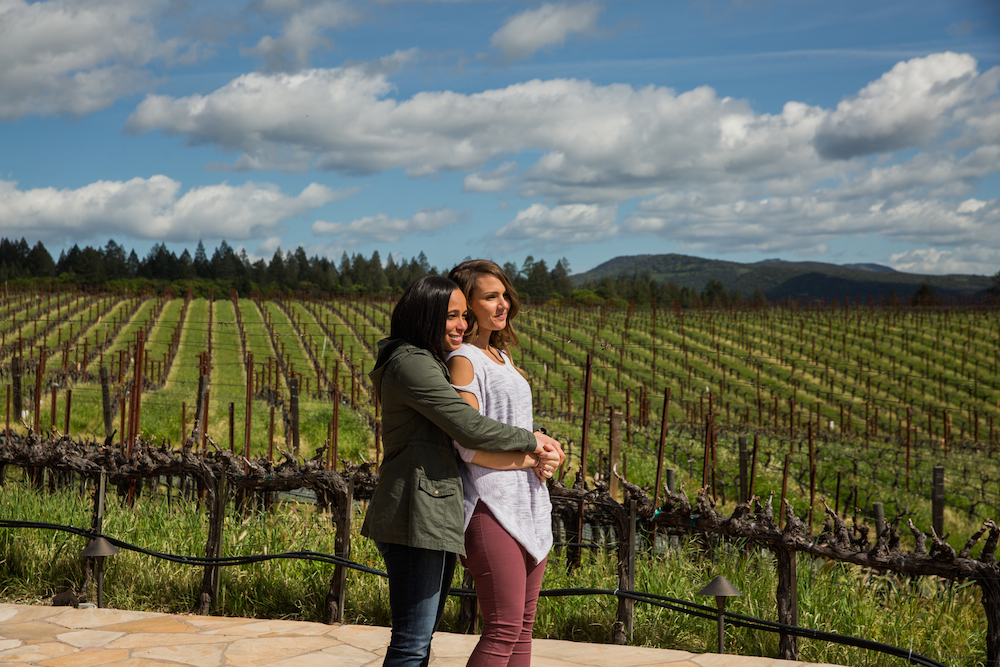 Happy couple at a beautiful vineyard